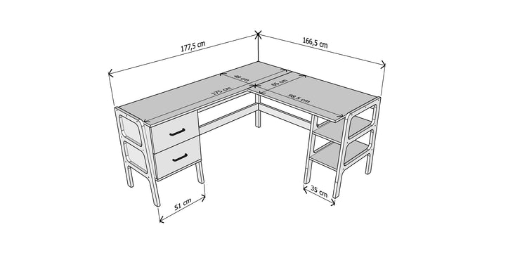 L-Shape Desk 12 with drawers and shelves